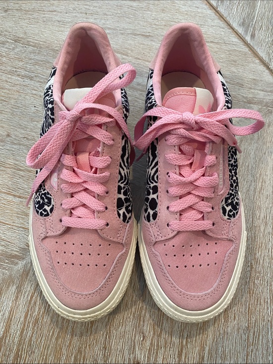 adidas Shoes - adidas Pink Suede Sneakers with Black-and-White Animal Print